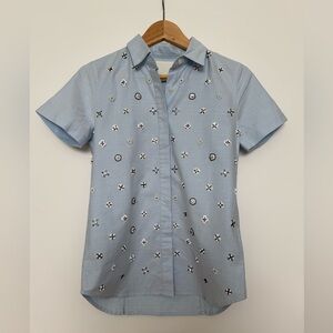 J.crew collection Embroidered Blue Short Sleeve Shirt